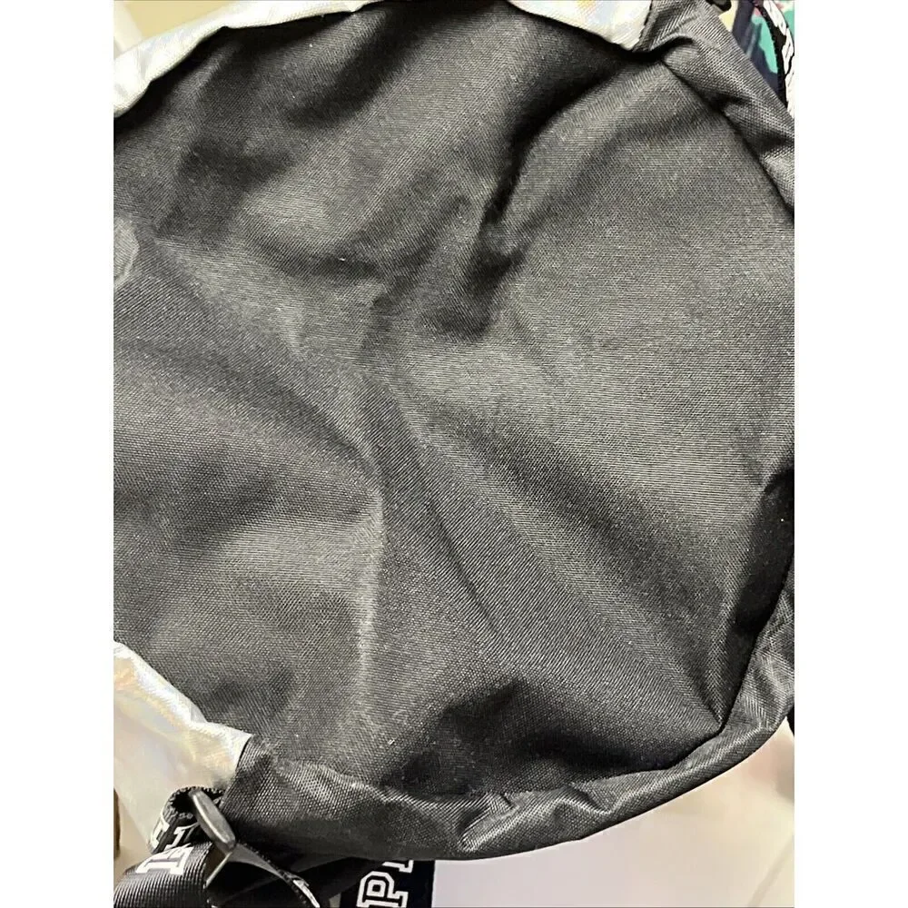 PINK Victoria's Secret Cinch Drawstring Large Back Pack Black/Silver NWOT